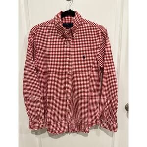 Polo Ralph Lauren Shirt Mens Sz M Slim Red Gingham Heavy Cotton Button Up Pony